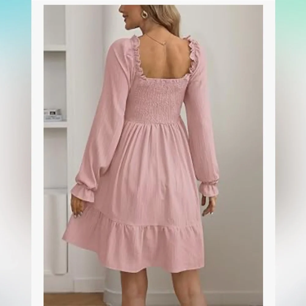 Clarisbelle | light pink square neck mini smocked dress, size XL - Picture 5 of 6